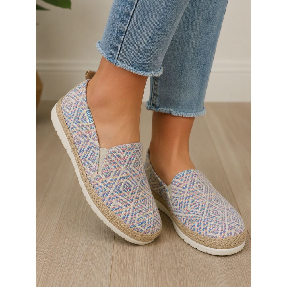 Skechers BOBS Flexpadrille Slip On Shoes Women’s 6.5 Multicolor Woven Espadrille